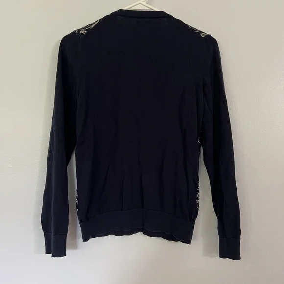 Tommy Hilfiger Sweater Small Petite Navy Paisley Cardigan Button Front Classic - Picture 3 of 3